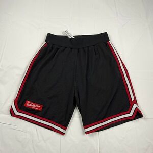 NWOT Mitchell & Ness Mesh Basketball Shorts Black Red Striped Size L